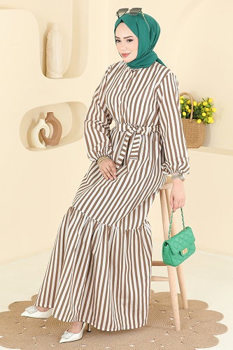 moda selvim الفستان بني 119NZRK1200 - Thumbnail