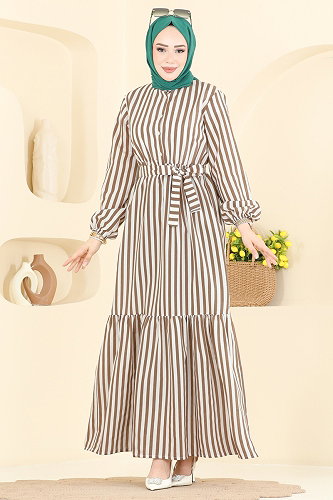 moda selvim الفستان بني 119NZRK1200 - Thumbnail
