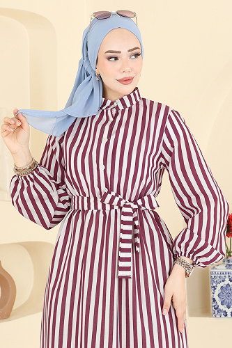 moda selvim Dress 119NZRK1200 Burgundy - Thumbnail