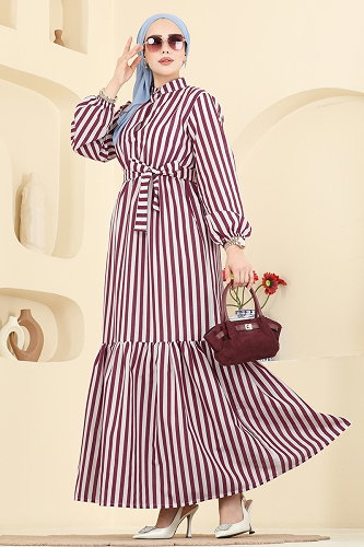 moda selvim الفستان خمري 119NZRK1200 - Thumbnail