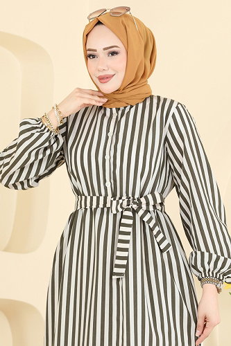 moda selvim الفستان اخضر عفني 119NZRK1200 - Thumbnail