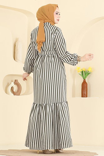 moda selvim الفستان اخضر عفني 119NZRK1200 - Thumbnail