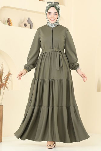 moda selvim الفستان اخضر عفني 1202DLB1088 - Thumbnail