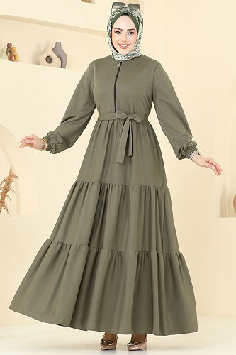 moda selvim الفستان اخضر عفني 1202DLB1088 - Thumbnail