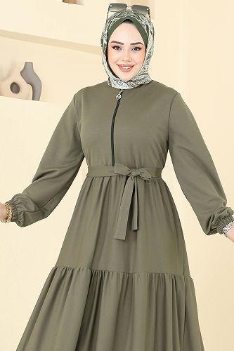 moda selvim الفستان اخضر عفني 1202DLB1088 - Thumbnail