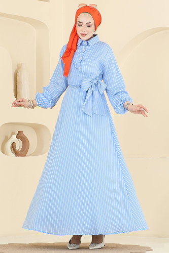moda selvim Dress 120NZRK1200 Baby Blue - Thumbnail