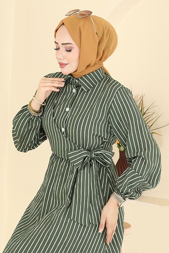 moda selvim الفستان اخضر عفني 120NZRK1200 - Thumbnail