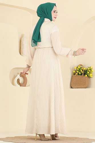 moda selvim الفستان بيج 120NZRK1200 - Thumbnail