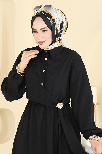 moda selvim الفستان أسود 121NZRK1200 - Thumbnail