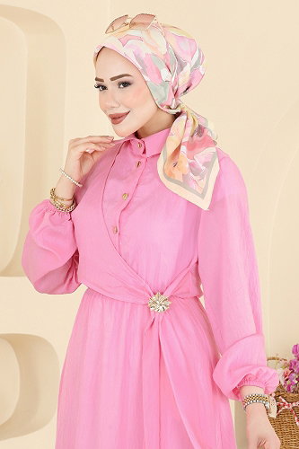 moda selvim Dress 121NZRK1200 Pink - Thumbnail