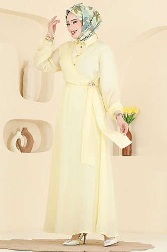 moda selvim Dress 121NZRK1200 Yellow - Thumbnail