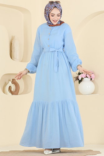 moda selvim الفستان أزرق فاتح 122NZRK1200 - Thumbnail