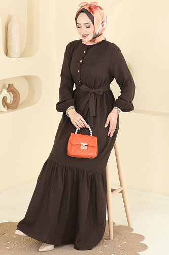 moda selvim Dress 122NZRK1200 Bitter Brown - Thumbnail