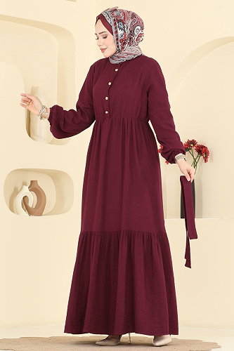 moda selvim Dress 122NZRK1200 Burgundy - Thumbnail