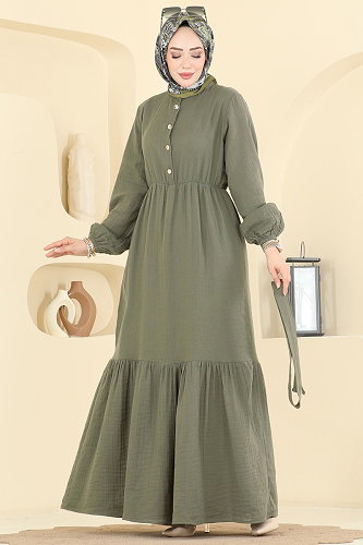 moda selvim Dress 122NZRK1200 Khaki - Thumbnail