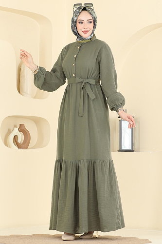 moda selvim الفستان اخضر عفني 122NZRK1200 - Thumbnail