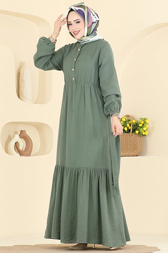 moda selvim الفستان أخضر باهت 122NZRK1200 - Thumbnail