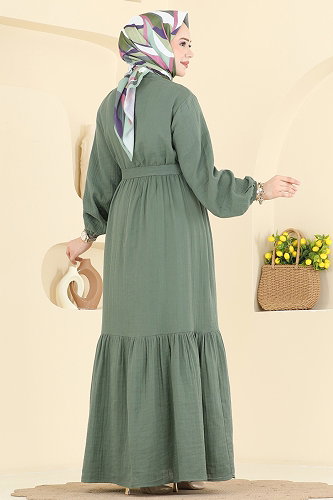 moda selvim الفستان أخضر باهت 122NZRK1200 - Thumbnail
