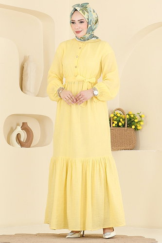 moda selvim Dress 122NZRK1200 Yellow - Thumbnail