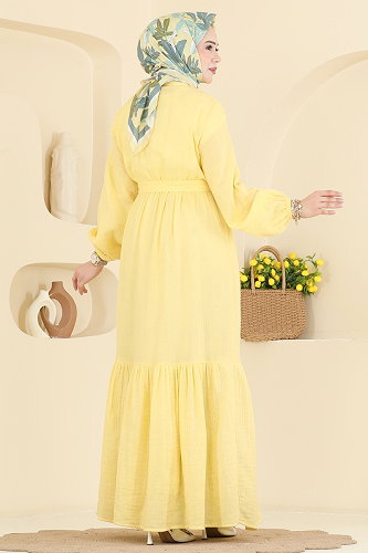 moda selvim الفستان أصفر 122NZRK1200 - Thumbnail