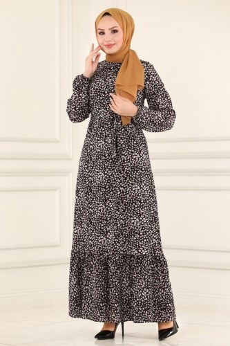 moda selvim 1235UZ662 اسود فستان - Thumbnail