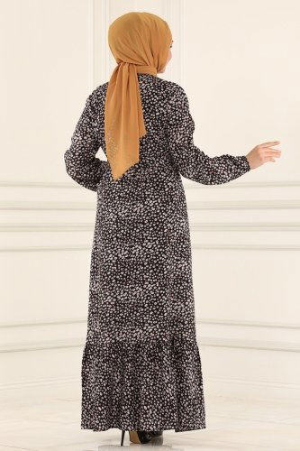 moda selvim 1235UZ662 اسود فستان - Thumbnail