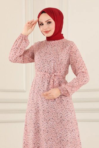 moda selvim 1235UZ662 وردي فستان - Thumbnail