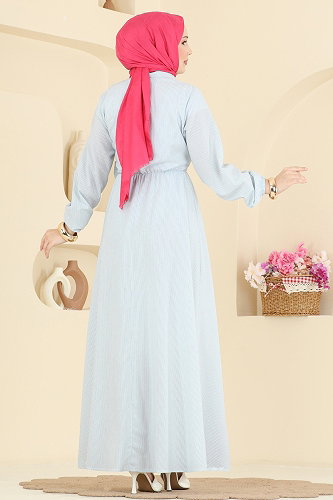 moda selvim الفستان أزرق فاتح 124NZRK1200 - Thumbnail