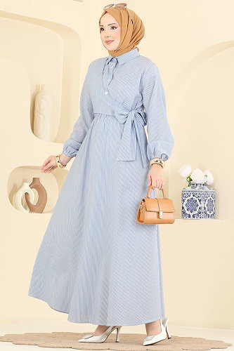 moda selvim Dress 124NZRK1200 Blue - Thumbnail