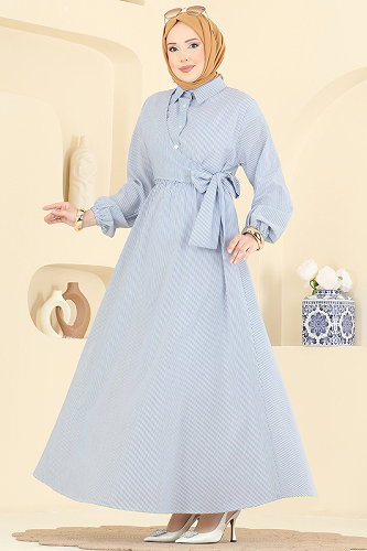 moda selvim الفستان أزرق 124NZRK1200 - Thumbnail