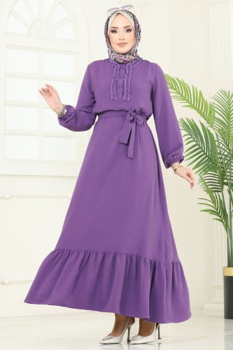 moda selvim الفستان ليلكي غامق 1259BM387 - Thumbnail