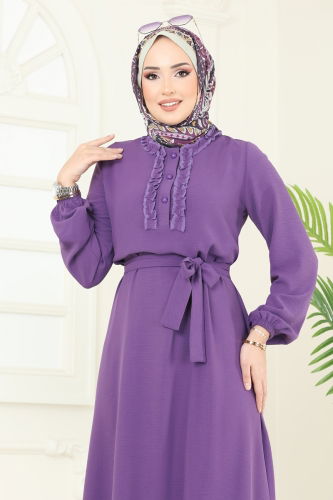 moda selvim الفستان ليلكي غامق 1259BM387 - Thumbnail