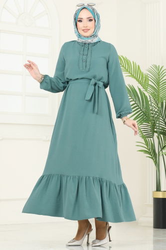 moda selvim الفستان أخضر باهت 1259BM387 - Thumbnail