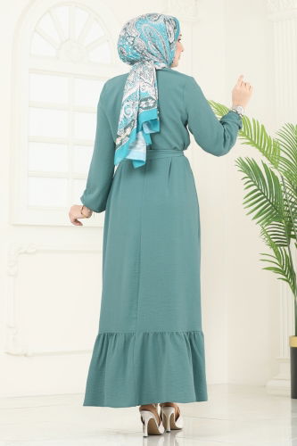 moda selvim الفستان أخضر باهت 1259BM387 - Thumbnail