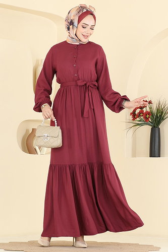 moda selvim Dress 125NZRK1200 Burgundy - Thumbnail