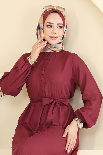 moda selvim Dress 125NZRK1200 Burgundy - Thumbnail