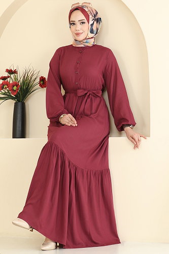 moda selvim الفستان خمري 125NZRK1200 - Thumbnail