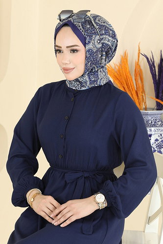 moda selvim الفستان كحلي 125NZRK1200 - Thumbnail