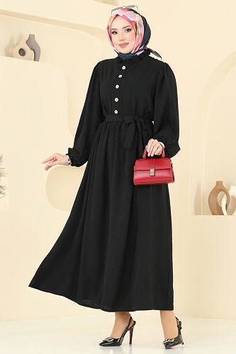 moda selvim الفستان أسود 1260BM387 - Thumbnail