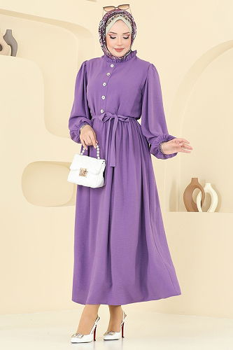 moda selvim Dress 1260BM387 Dark Lilac - Thumbnail