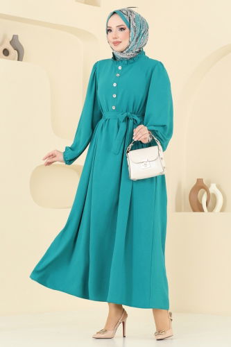 moda selvim الفستان بترولي فاتح 1260BM387 - Thumbnail