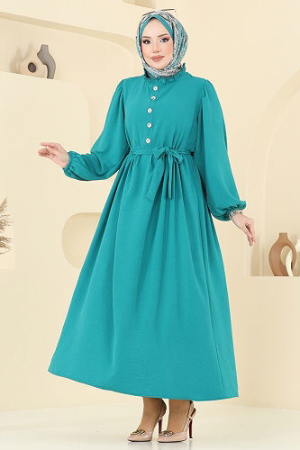 moda selvim الفستان بترولي فاتح 1260BM387 - Thumbnail