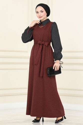 D.V.L. - Dress 126DVL817 Cinnamon & Anthracite