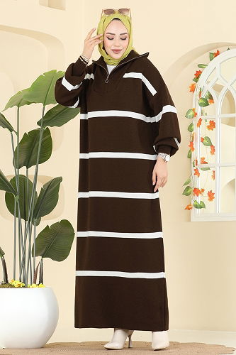 moda selvim Dress 1298TPK1167 Brown - Thumbnail