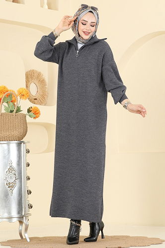 moda selvim Dress 1299TPK1167 Anthracite - Thumbnail