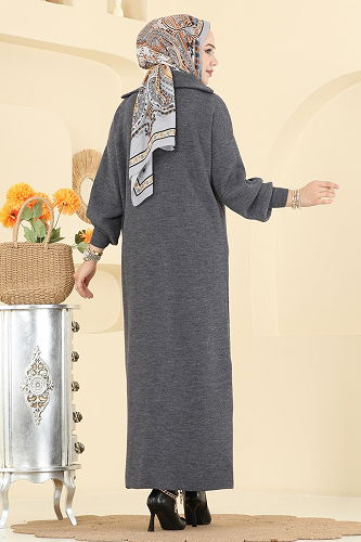 moda selvim الفستان رمادي غامق 1299TPK1167 - Thumbnail