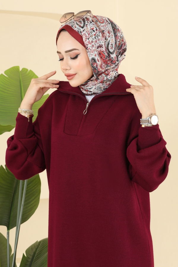 Modaselvim Dress Dress 1299TPK1167 Burgundy