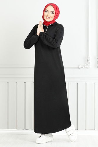 moda selvim الفستان أسود 13366ETT902-M - Thumbnail