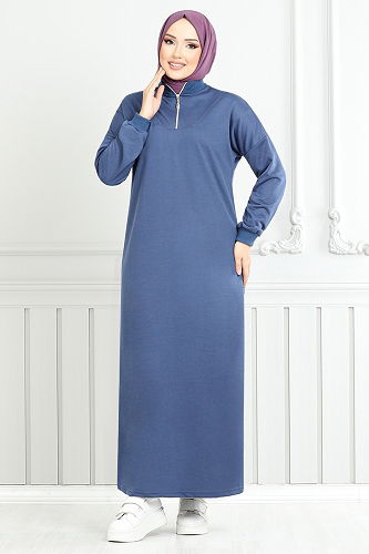 moda selvim Dress 13366ETT902-M Indigo - Thumbnail