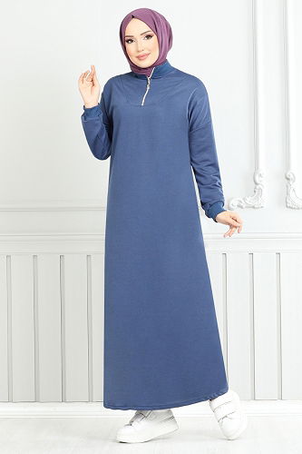 moda selvim Dress 13366ETT902-M Indigo - Thumbnail